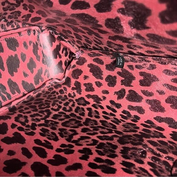 FURLA  Pink Leather Tote Bag with Eiffel Tower Charm Leopard Print Interior - Picture 14 of 16